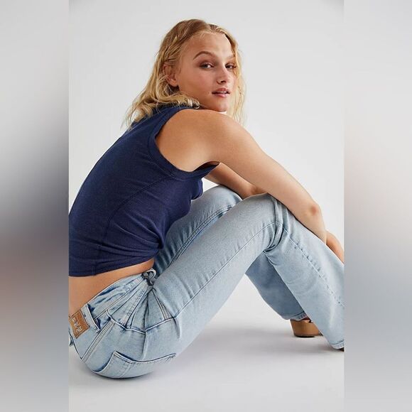 Free People Aiden Slim Boot Jean Totally Buggin Blue Size 25 - Picture 4 of 4